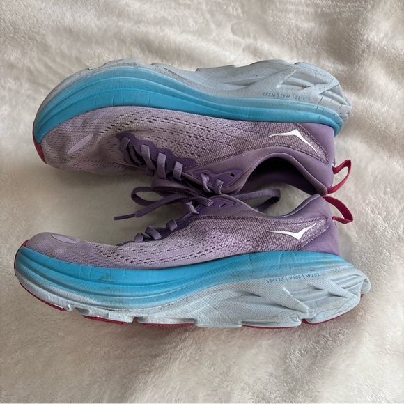 Hoka Bondi 8 Lavender and Sky Blue Athletic Shoes - Picture 2 of 6